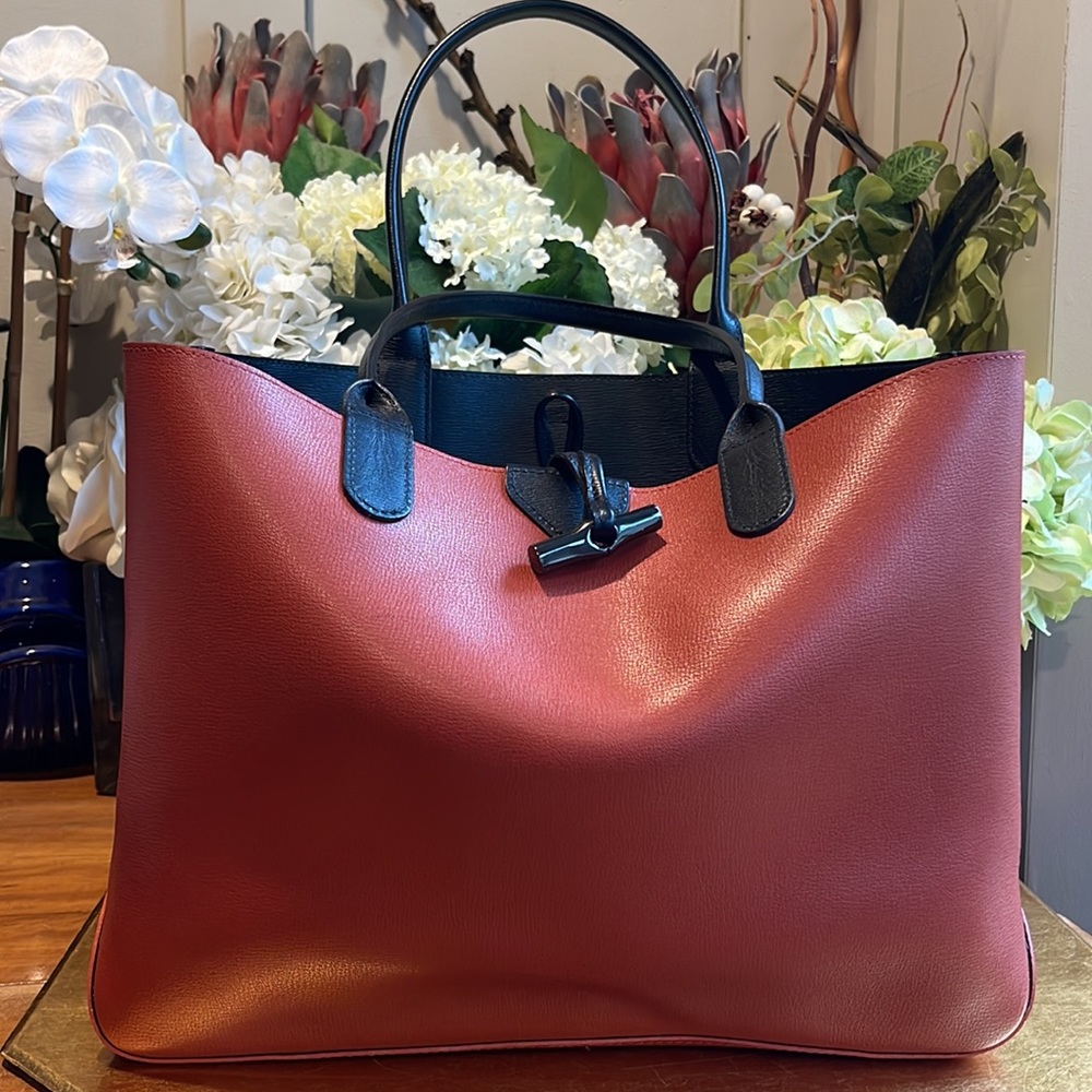 Longchamp Roseau Reversible Leather Tote Bag - Picture 9 of 16